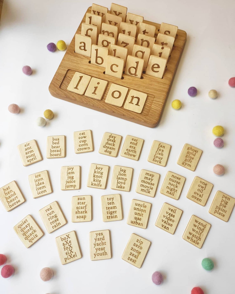 Alphabet board game with lowercase letters