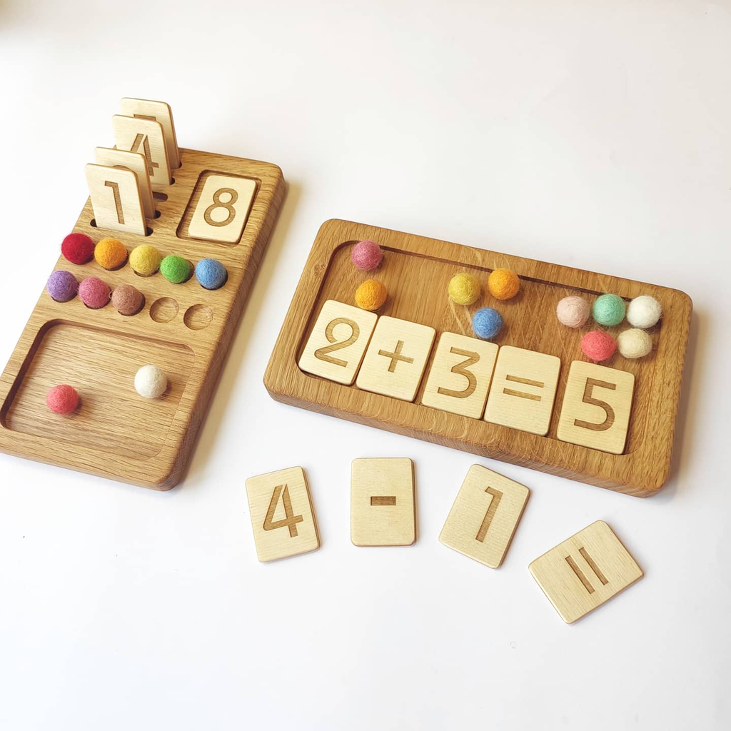 Wooden Math Board with reversible cards 1-10