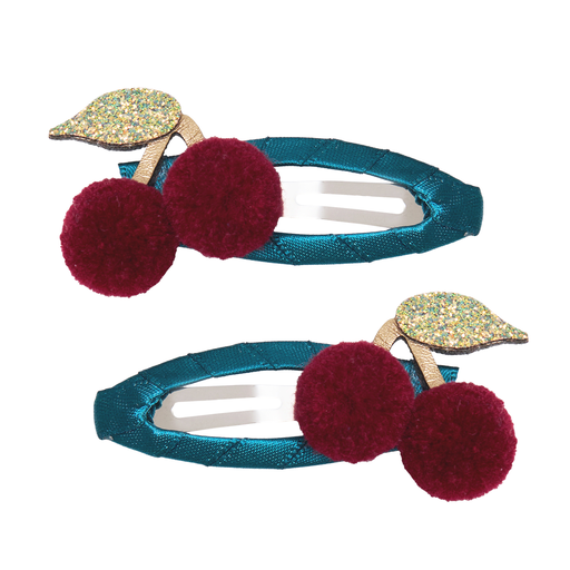 [192059-35] Pom Pom Cherries Hair Clips